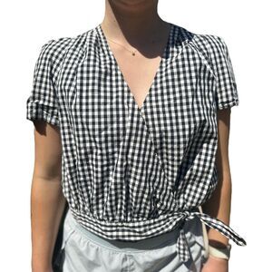 Madewell Black and White Gingham Wrap Blouse